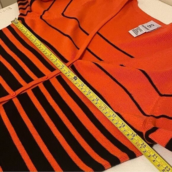 Women’s G Knitwear Button Down Long Sleeves Orange Black Striped Sweater Size L - Picture 7 of 8